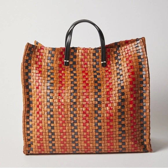 Clare V Bags Clare V Tote Natural With Navy Cherry Red Woven Checker Clare V Poshmark
